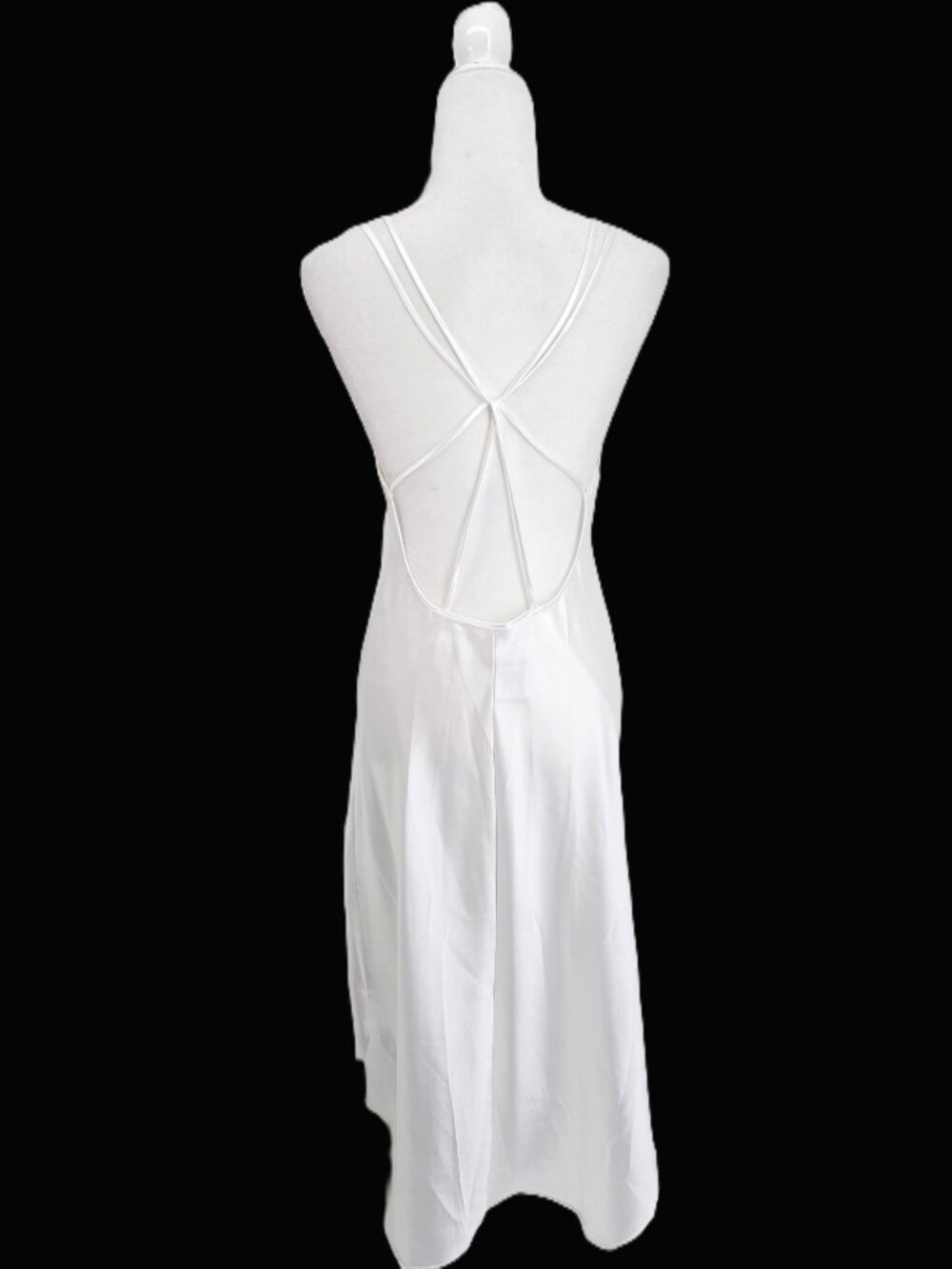 VTG 90s Angelique Sexy White Pegnoir Shiny Satin Lingerie  Nightgown Women M - Picture 2 of 9